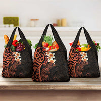 New Zealand Tuatara Plumeria Grocery Bag Maori Orange Koru Tribal Tattoo