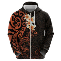 New Zealand Tuatara Plumeria Hoodie Maori Orange Koru Tribal Tattoo