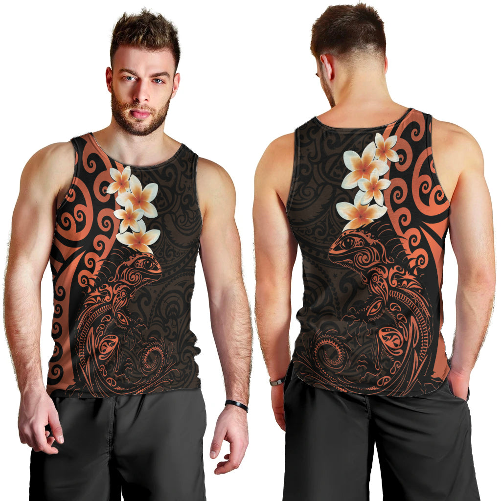 New Zealand Tuatara Plumeria Men Tank Top Maori Orange Koru Tribal Tattoo