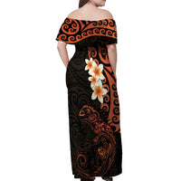New Zealand Tuatara Plumeria Off Shoulder Maxi Dress Maori Orange Koru Tribal Tattoo LT01 - Polynesian Pride
