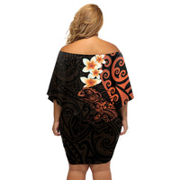 New Zealand Tuatara Plumeria Off Shoulder Short Dress Maori Orange Koru Tribal Tattoo LT01 - Polynesian Pride