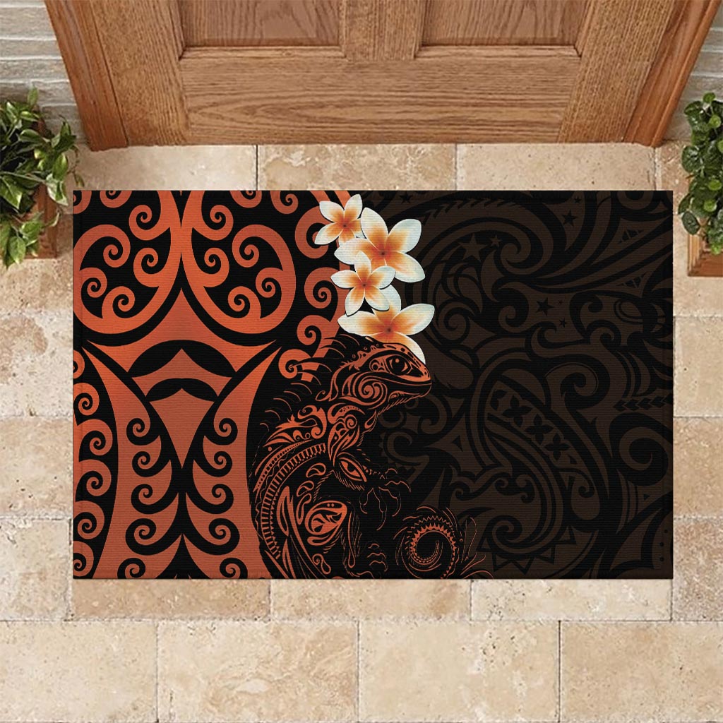 New Zealand Tuatara Plumeria Rubber Doormat Maori Orange Koru Tribal Tattoo