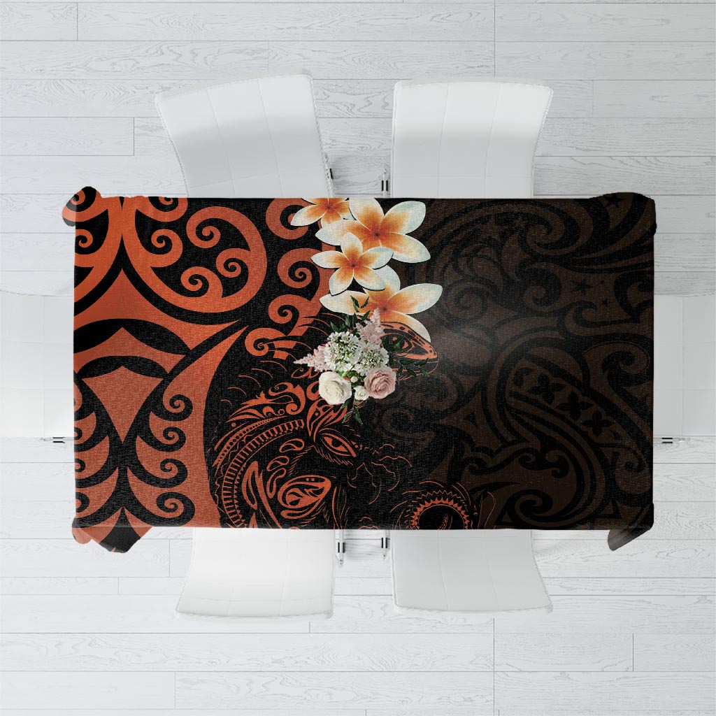 New Zealand Tuatara Plumeria Tablecloth Maori Orange Koru Tribal Tattoo LT01 Orange - Polynesian Pride