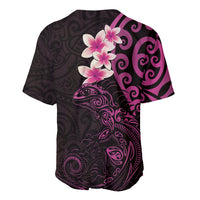 New Zealand Tuatara Plumeria Baseball Jersey Maori Pink Koru Tribal Tattoo