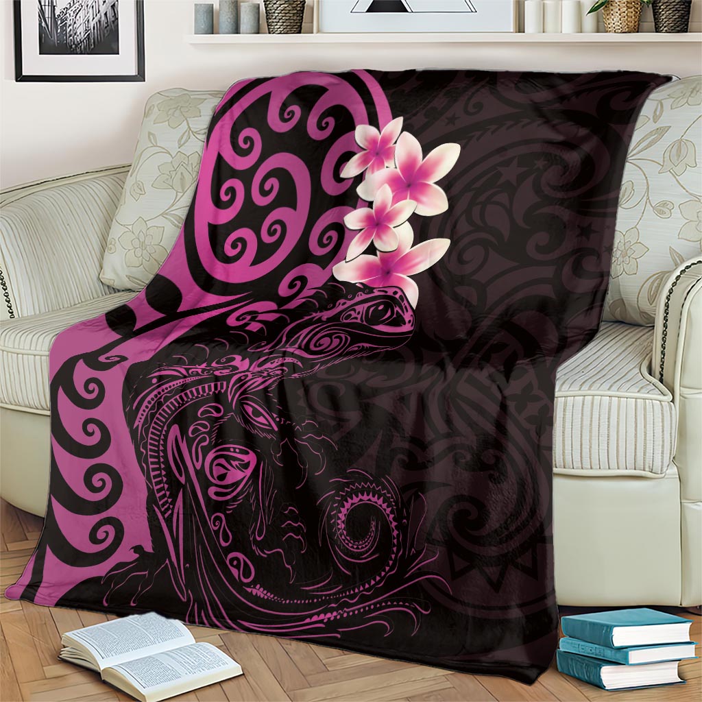 New Zealand Tuatara Plumeria Blanket Maori Pink Koru Tribal Tattoo