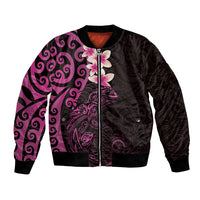 New Zealand Tuatara Plumeria Bomber Jacket Maori Pink Koru Tribal Tattoo