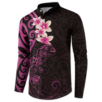New Zealand Tuatara Plumeria Button Sweatshirt Maori Pink Koru Tribal Tattoo