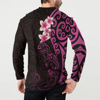 New Zealand Tuatara Plumeria Button Sweatshirt Maori Pink Koru Tribal Tattoo