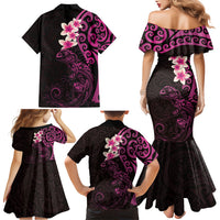 New Zealand Tuatara Plumeria Family Matching Mermaid Dress and Hawaiian Shirt Maori Pink Koru Tribal Tattoo