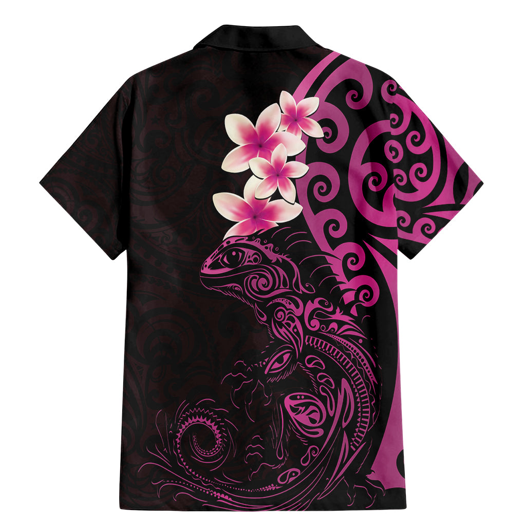 New Zealand Tuatara Plumeria Family Matching Mermaid Dress and Hawaiian Shirt Maori Pink Koru Tribal Tattoo