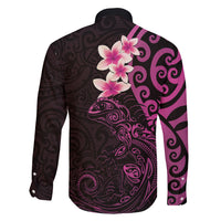 New Zealand Tuatara Plumeria Family Matching Off Shoulder Short Dress and Hawaiian Shirt Maori Pink Koru Tribal Tattoo LT01 - Polynesian Pride