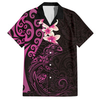 New Zealand Tuatara Plumeria Family Matching Puletasi and Hawaiian Shirt Maori Pink Koru Tribal Tattoo