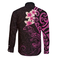 New Zealand Tuatara Plumeria Family Matching Puletasi and Hawaiian Shirt Maori Pink Koru Tribal Tattoo
