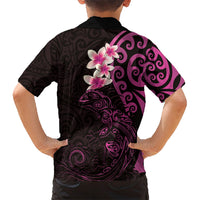New Zealand Tuatara Plumeria Family Matching Short Sleeve Bodycon Dress and Hawaiian Shirt Maori Pink Koru Tribal Tattoo