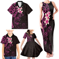 New Zealand Tuatara Plumeria Family Matching Tank Maxi Dress and Hawaiian Shirt Maori Pink Koru Tribal Tattoo LT01 - Polynesian Pride