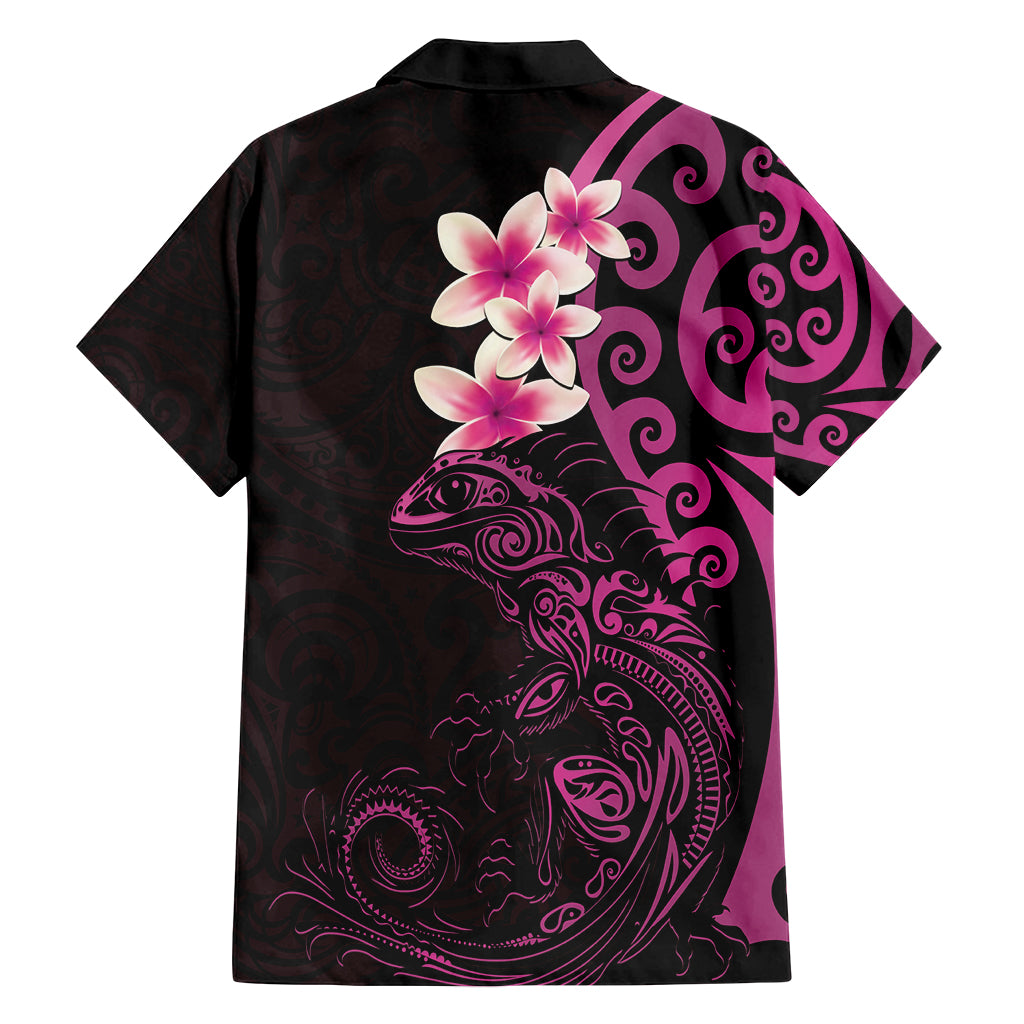 New Zealand Tuatara Plumeria Family Matching Tank Maxi Dress and Hawaiian Shirt Maori Pink Koru Tribal Tattoo LT01 - Polynesian Pride