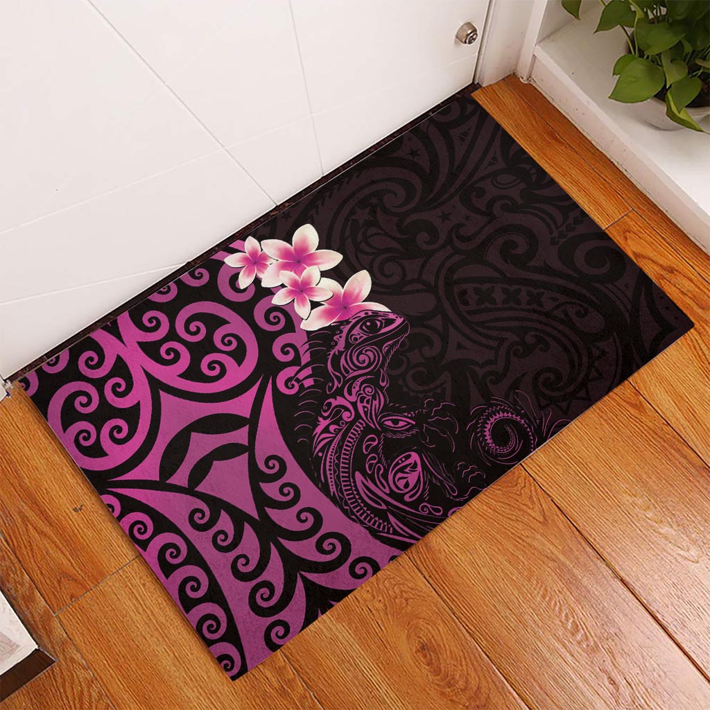 New Zealand Tuatara Plumeria Rubber Doormat Maori Pink Koru Tribal Tattoo