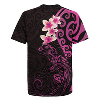 New Zealand Tuatara Plumeria Rugby Jersey Maori Pink Koru Tribal Tattoo