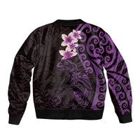 New Zealand Tuatara Plumeria Bomber Jacket Maori Purple Koru Tribal Tattoo