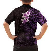 New Zealand Tuatara Plumeria Family Matching Long Sleeve Bodycon Dress and Hawaiian Shirt Maori Purple Koru Tribal Tattoo LT01 - Polynesian Pride