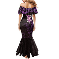 New Zealand Tuatara Plumeria Family Matching Mermaid Dress and Hawaiian Shirt Maori Purple Koru Tribal Tattoo