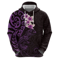 New Zealand Tuatara Plumeria Hoodie Maori Purple Koru Tribal Tattoo