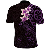 New Zealand Tuatara Plumeria Polo Shirt Maori Purple Koru Tribal Tattoo