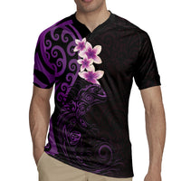 New Zealand Tuatara Plumeria Rugby Jersey Maori Purple Koru Tribal Tattoo