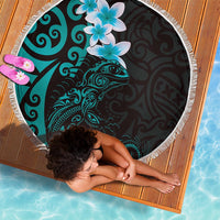 New Zealand Tuatara Plumeria Beach Blanket Maori Teal Koru Tribal Tattoo