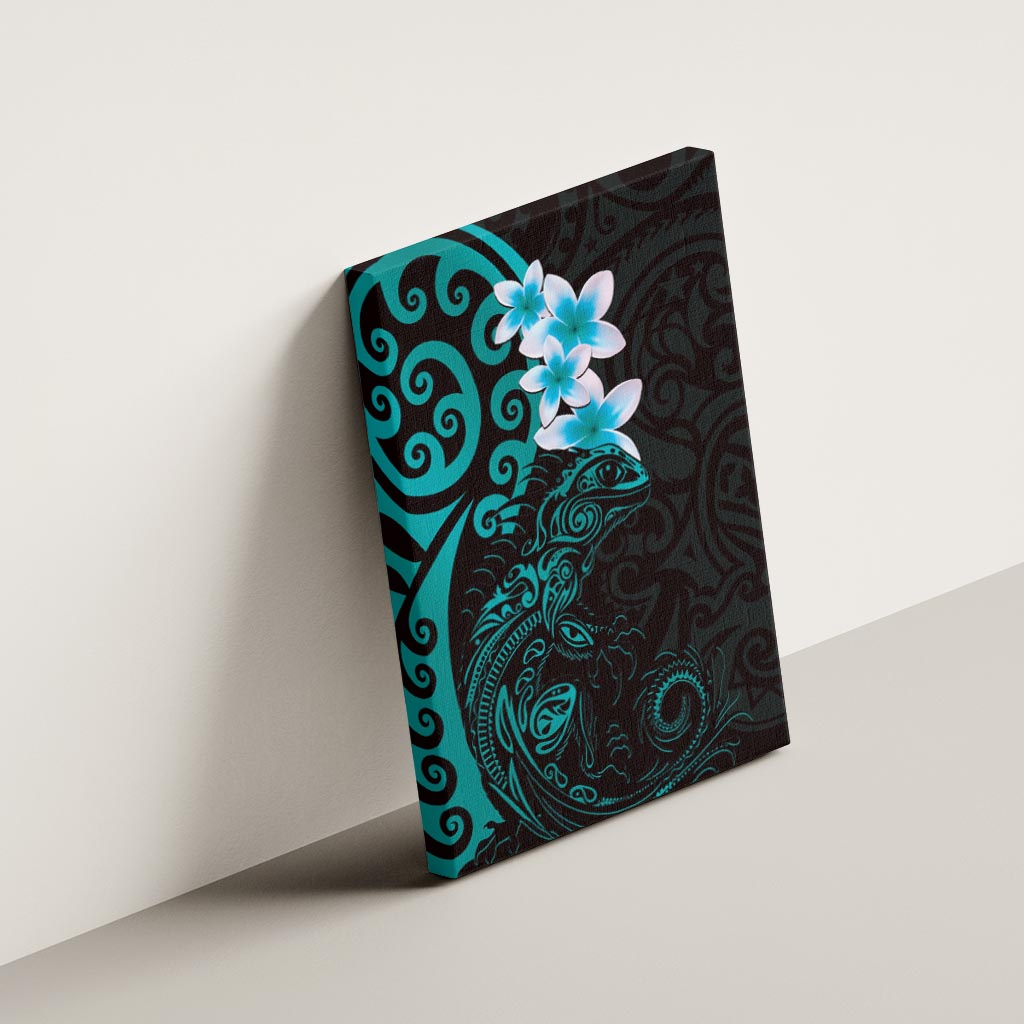 New Zealand Tuatara Plumeria Canvas Wall Art Maori Teal Koru Tribal Tattoo