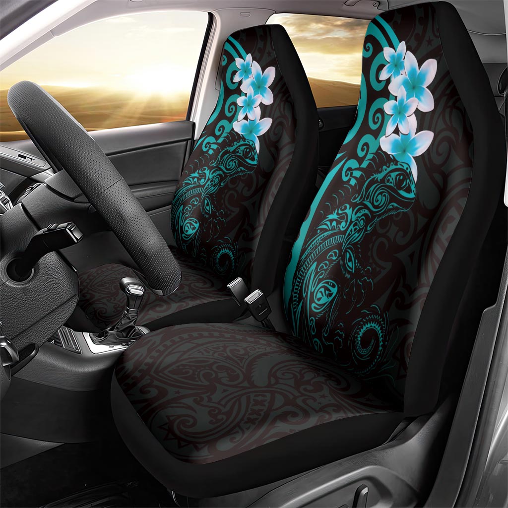 New Zealand Tuatara Plumeria Car Seat Cover Maori Teal Koru Tribal Tattoo