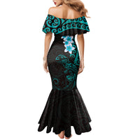 New Zealand Tuatara Plumeria Family Matching Mermaid Dress and Hawaiian Shirt Maori Teal Koru Tribal Tattoo