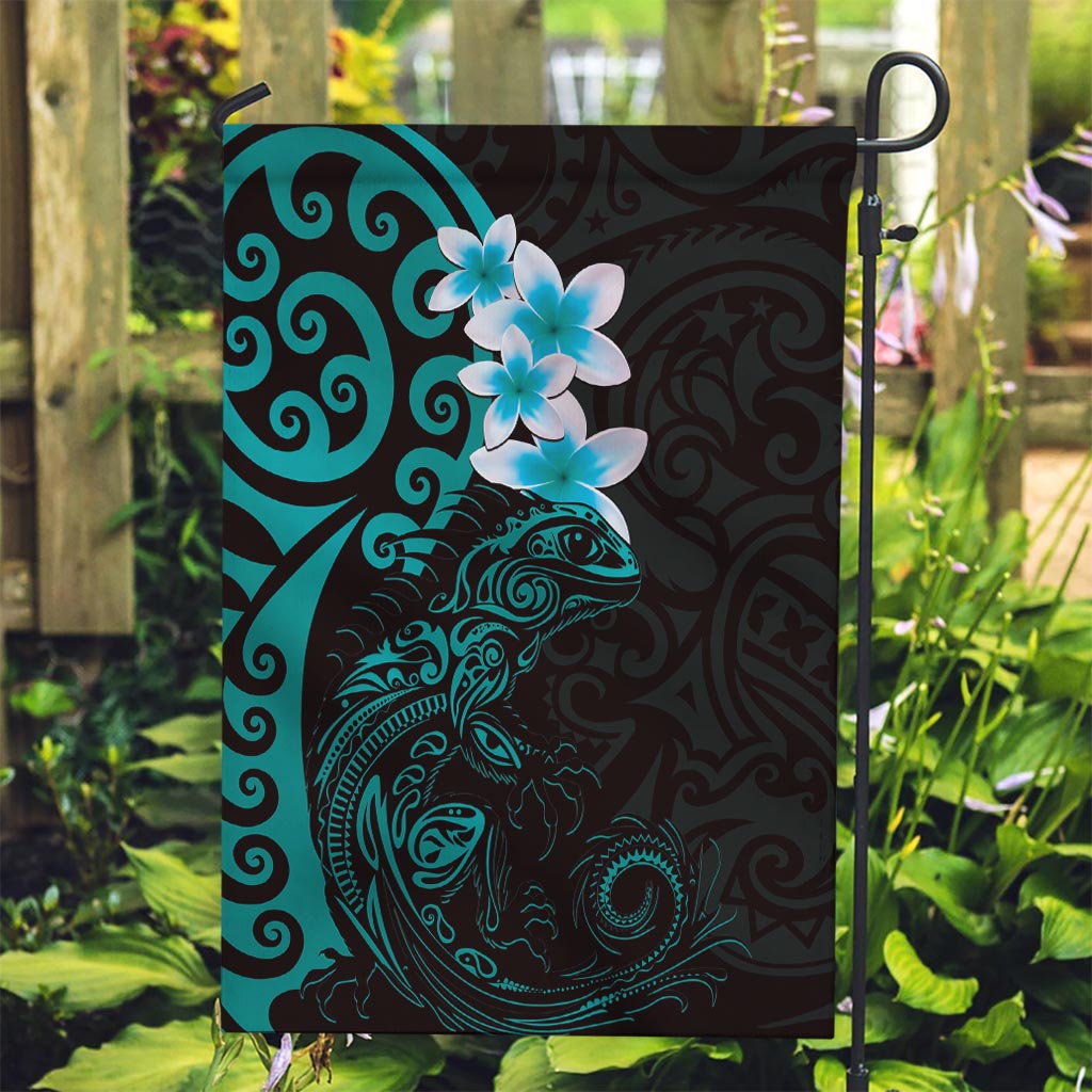 New Zealand Tuatara Plumeria Garden Flag Maori Teal Koru Tribal Tattoo LT01 Garden Flag Teal - Polynesian Pride