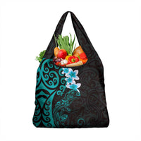 New Zealand Tuatara Plumeria Grocery Bag Maori Teal Koru Tribal Tattoo