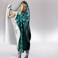 New Zealand Tuatara Plumeria Hooded Blanket Maori Teal Koru Tribal Tattoo LT01 - Polynesian Pride