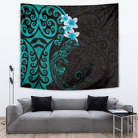 New Zealand Tuatara Plumeria Tapestry Maori Teal Koru Tribal Tattoo LT01 Teal - Polynesian Pride