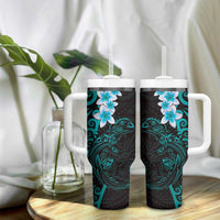 New Zealand Tuatara Plumeria Tumbler With Handle Maori Teal Koru Tribal Tattoo