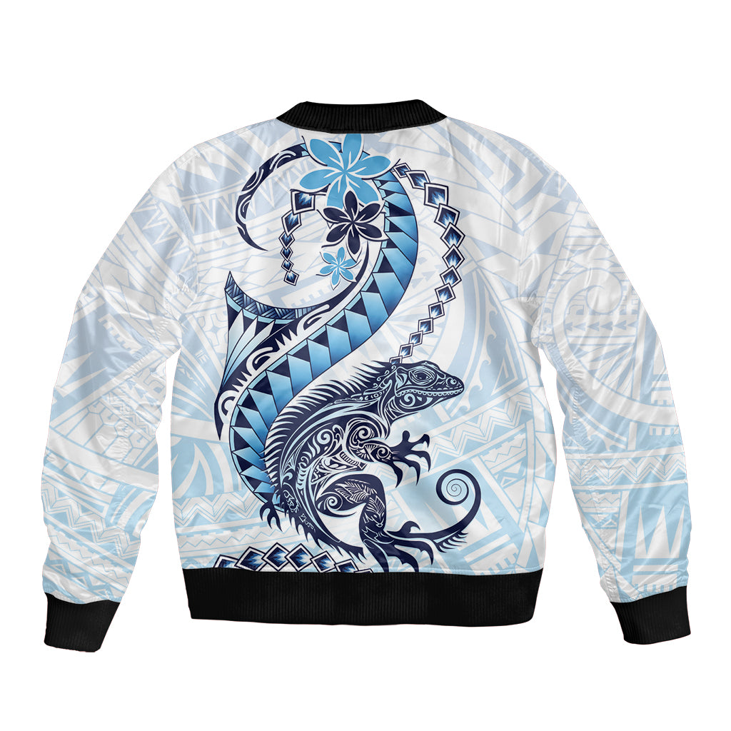 Blue Maori Tuatara Bomber Jacket Luxury Pastel Pattern