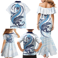 Blue Maori Tuatara Family Matching Mermaid Dress and Hawaiian Shirt Luxury Pastel Pattern