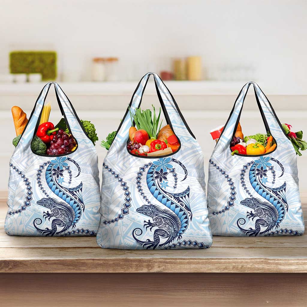 Blue Maori Tuatara Grocery Bag Luxury Pastel Pattern