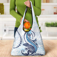 Blue Maori Tuatara Grocery Bag Luxury Pastel Pattern