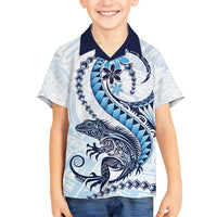 Blue Maori Tuatara Kid Hawaiian Shirt Luxury Pastel Pattern
