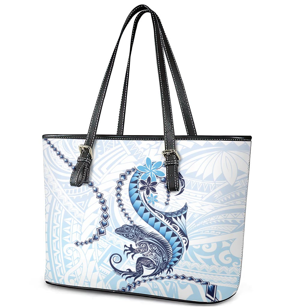 Blue Maori Tuatara Leather Tote Bag Luxury Pastel Pattern