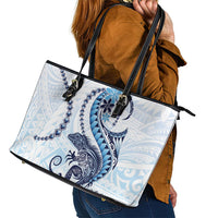 Blue Maori Tuatara Leather Tote Bag Luxury Pastel Pattern
