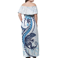 Blue Maori Tuatara Off Shoulder Maxi Dress Luxury Pastel Pattern