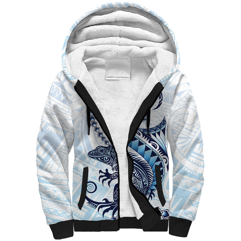 Blue Maori Tuatara Sherpa Hoodie Luxury Pastel Pattern