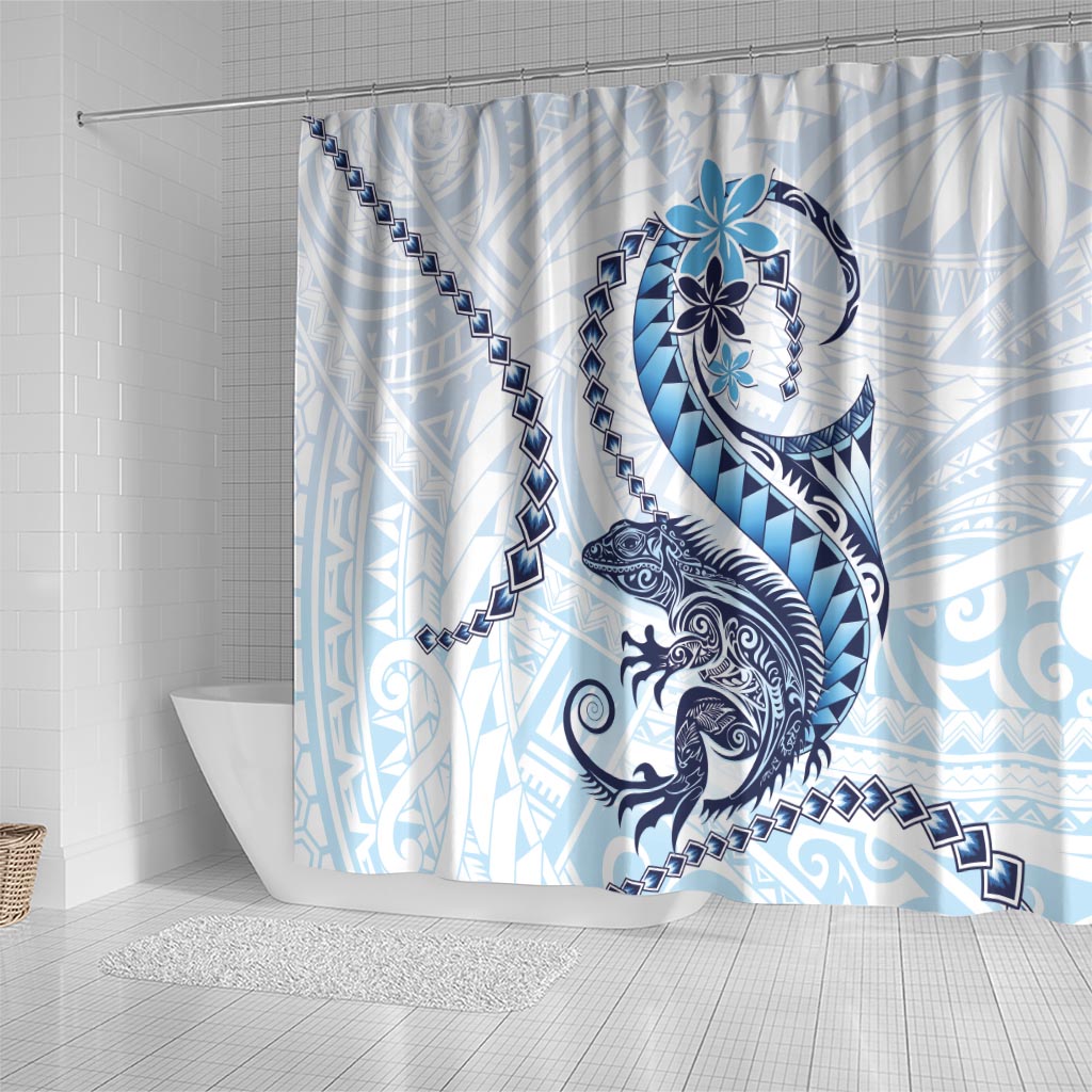 Blue Maori Tuatara Shower Curtain Luxury Pastel Pattern