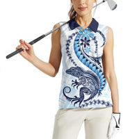 Blue Maori Tuatara Women Sleeveless Polo Shirt Luxury Pastel Pattern
