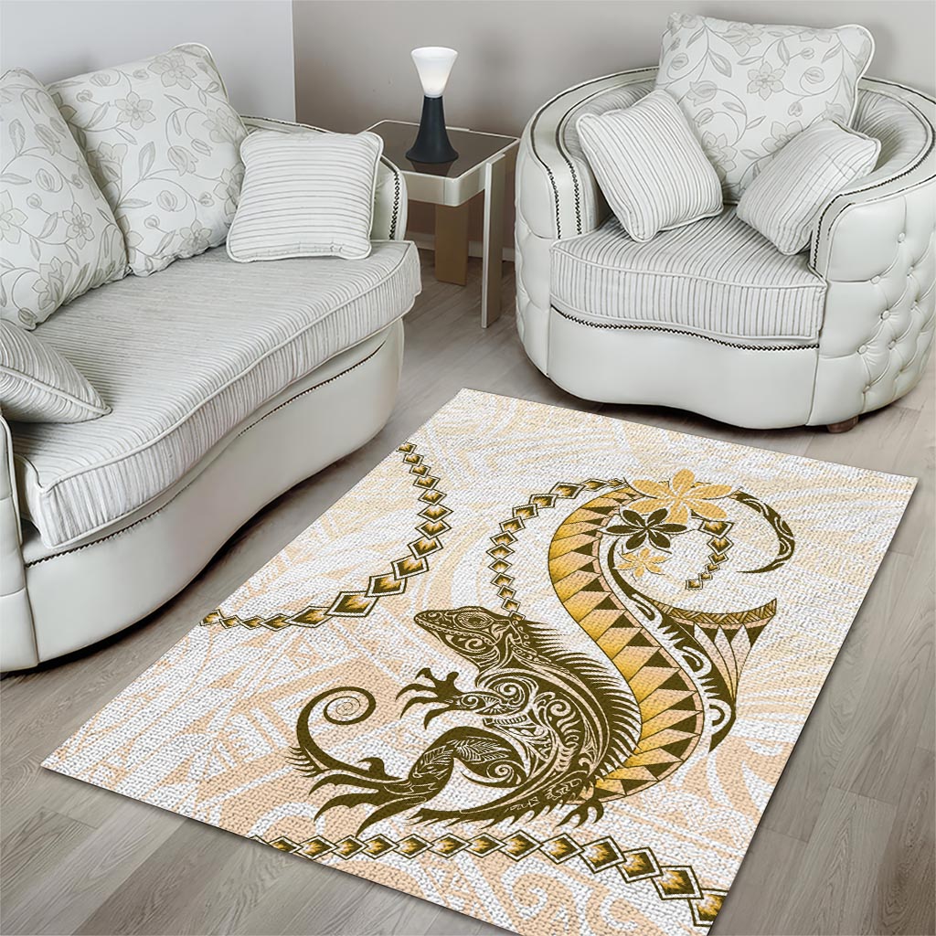 Gold Maori Tuatara Area Rug Luxury Pastel Pattern