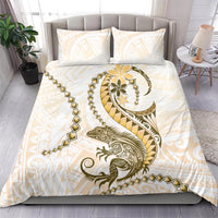 Gold Maori Tuatara Bedding Set Luxury Pastel Pattern